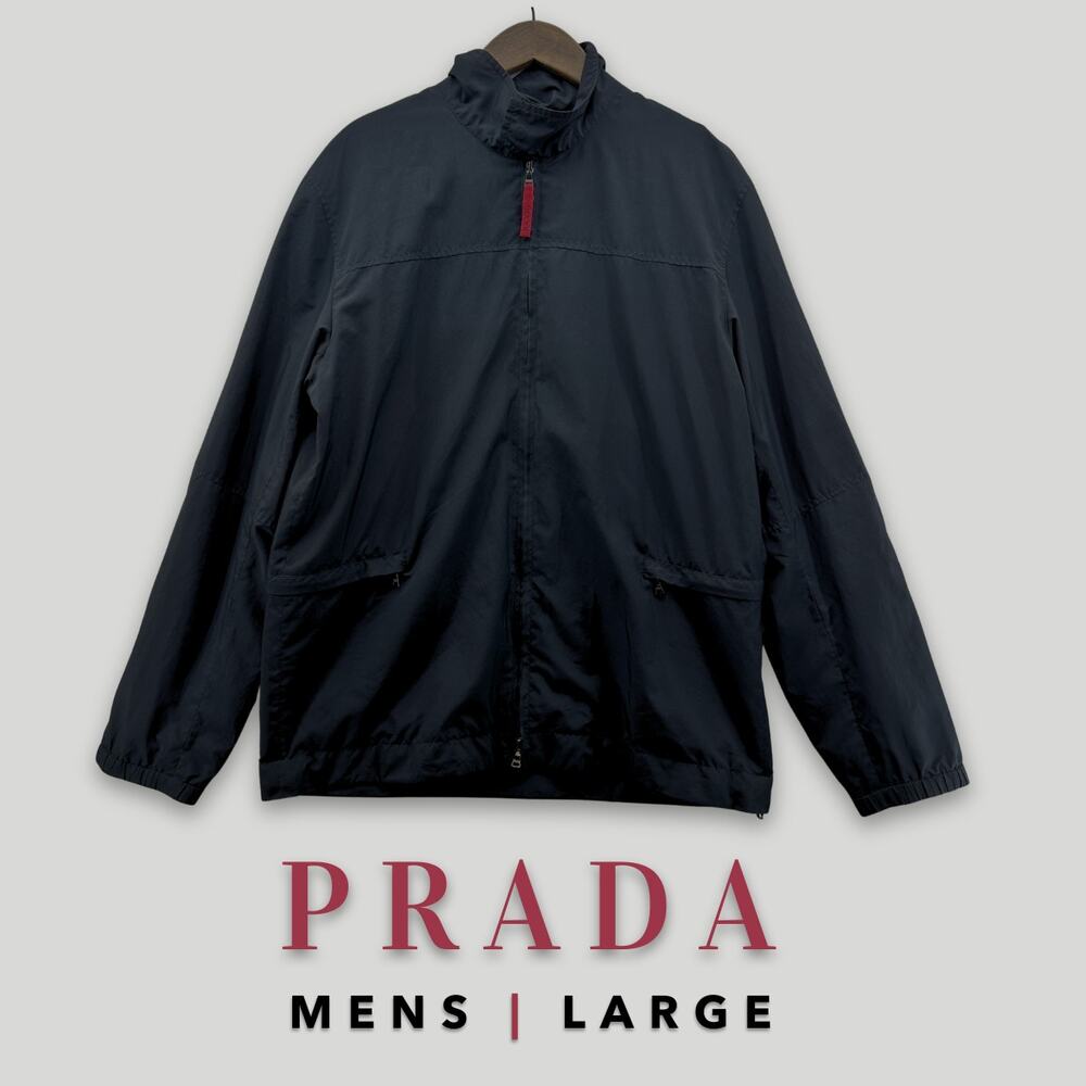 Prada Mens Black Windbreaker Jacket Size 40 Large Minimalist Streetwear